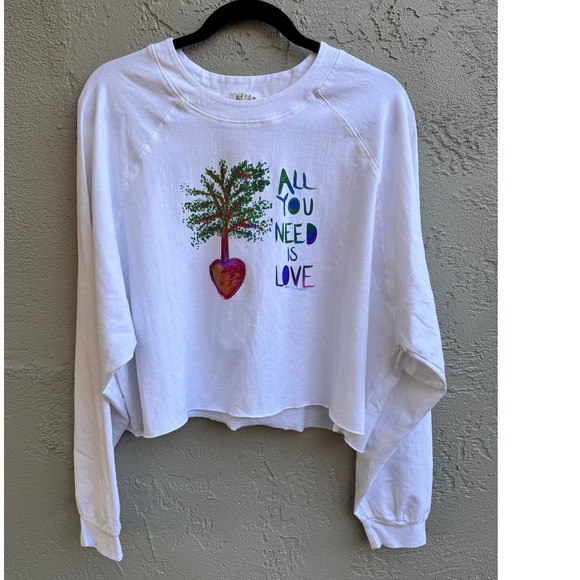 Wet Cat NEW Womens Cropped Cozy Cottagecore All You Need Is Love Sweatshirt - Picture 2 of 9